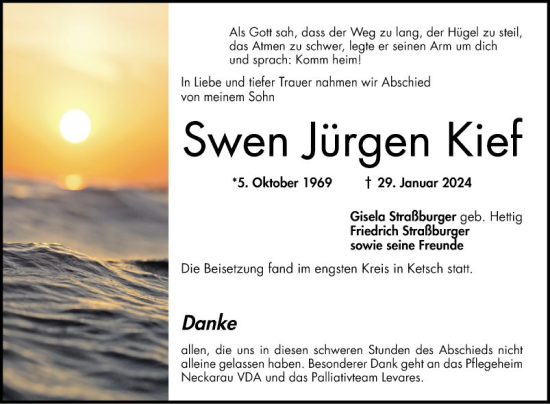 Traueranzeige von Swen Jürgen Kief von Schwetzinger Zeitung