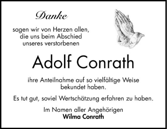 Traueranzeige von Adolf Conrath von Bergsträßer Anzeiger