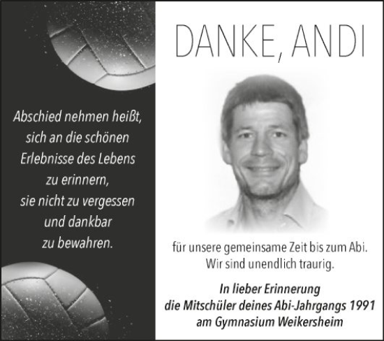 Traueranzeige von Andreas Singer von Fränkische Nachrichten