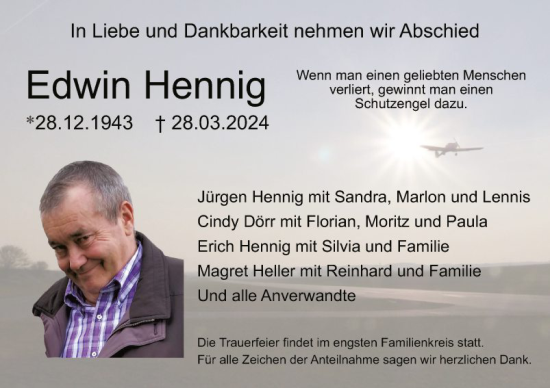 Traueranzeige von Edwin Hennig von Fränkische Nachrichten
