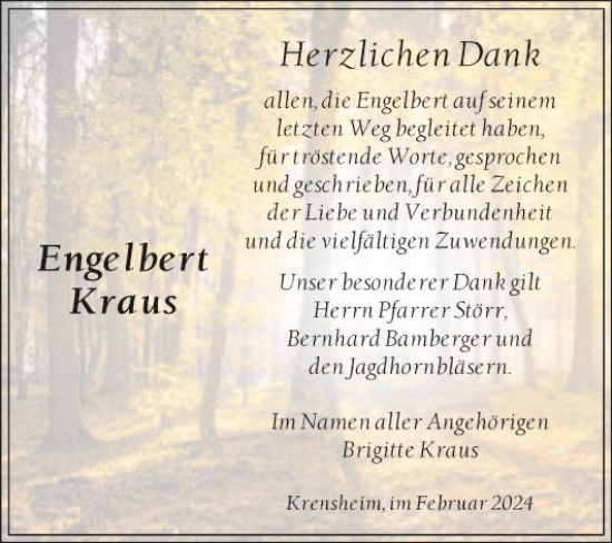 Traueranzeige von Engelbert Kraus von Fränkische Nachrichten