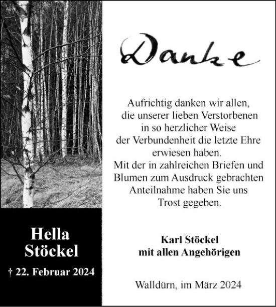 Traueranzeige von Hella Stöckel von Fränkische Nachrichten