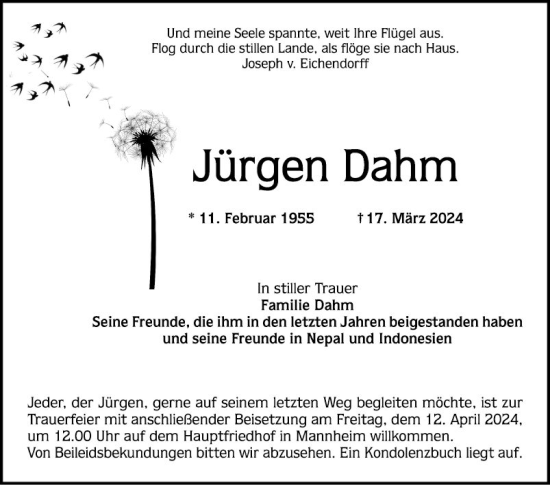 Traueranzeige von Jürgen Dahm von Mannheimer Morgen