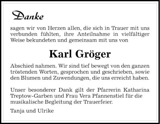 Traueranzeige von Karl Gröger von Schwetzinger Zeitung