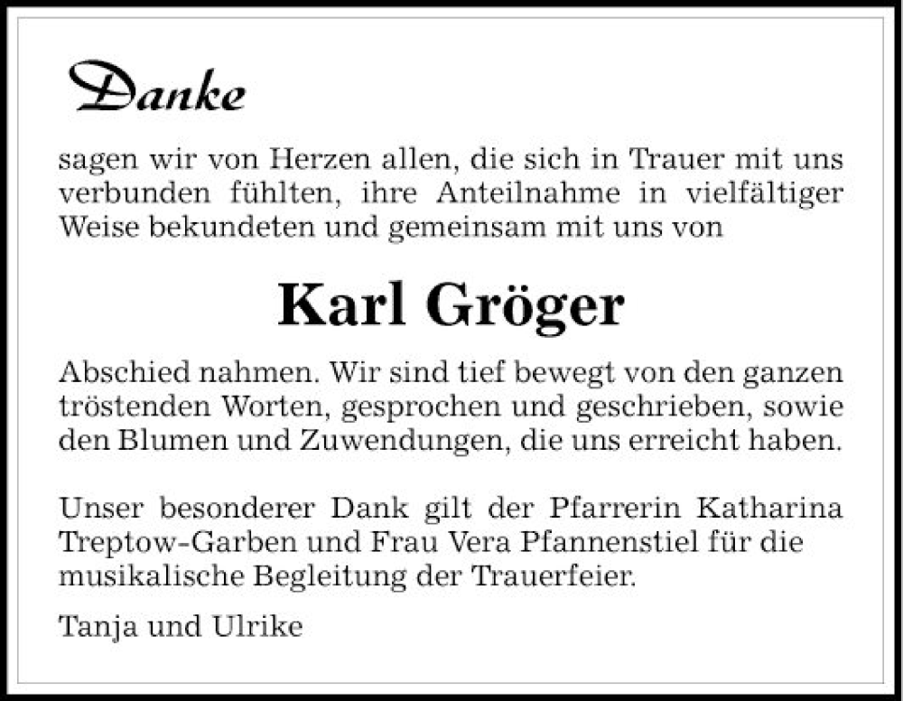  Traueranzeige für Karl Gröger vom 16.03.2024 aus Schwetzinger Zeitung