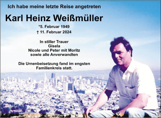 Traueranzeige von Karl Heinz Weißmüller von Bergsträßer Anzeiger