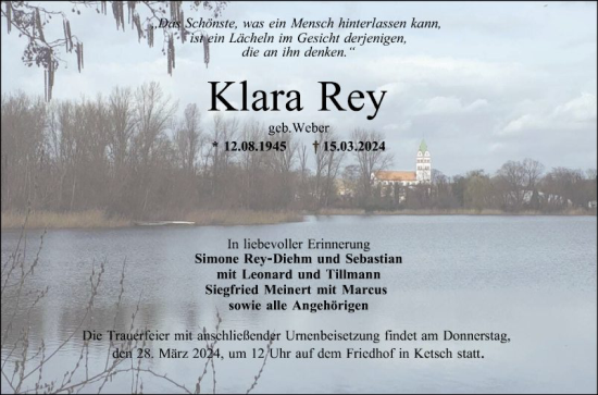 Traueranzeige von Klara Rey von Schwetzinger Zeitung