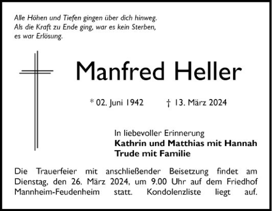 Traueranzeige von Manfred Heller von Mannheimer Morgen