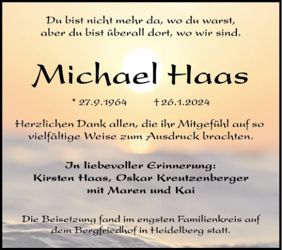 Traueranzeige von Michael Haas von Mannheimer Morgen