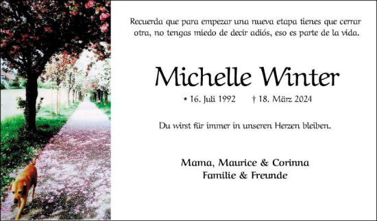 Traueranzeige von Michelle Winter von Schwetzinger Zeitung