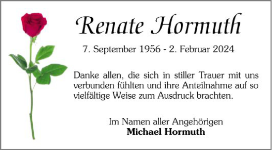 Traueranzeige von Renate Hormuth von Mannheimer Morgen
