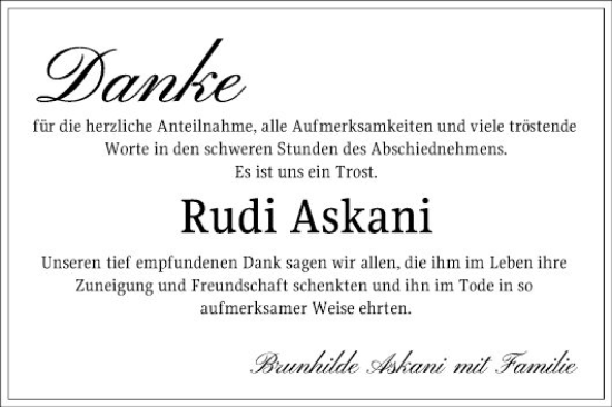Traueranzeige von Rudi Askani von Schwetzinger Zeitung