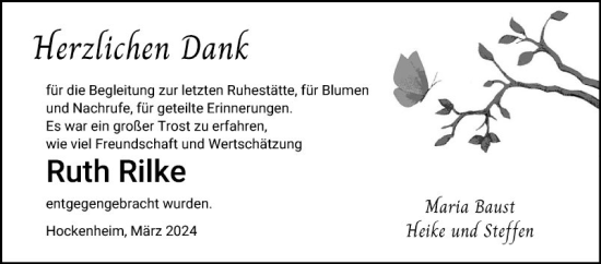 Traueranzeige von Ruth Rilke von Schwetzinger Zeitung