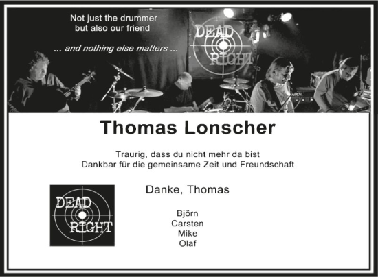 Traueranzeige von Thomas Lonscher von Fränkische Nachrichten
