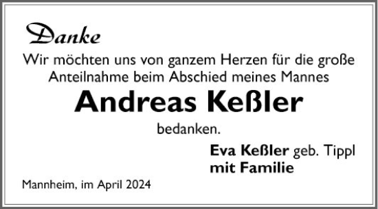 Traueranzeige von Andreas Keßler von Mannheimer Morgen
