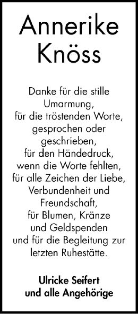 Traueranzeige von Annerike Knöss von Bergsträßer Anzeiger