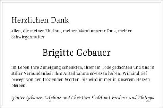 Traueranzeige von Brigitte Gebauer von Mannheimer Morgen