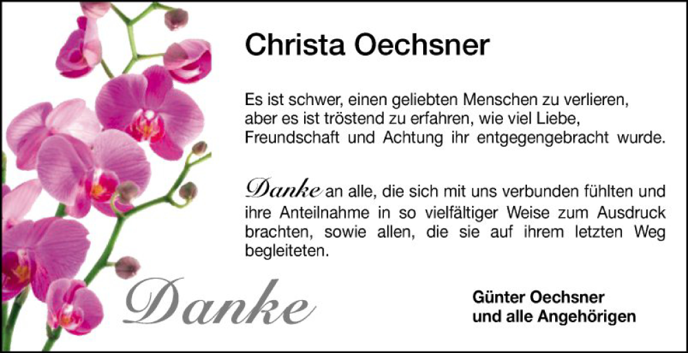  Traueranzeige für Christa Oechsner vom 13.04.2024 aus Mannheimer Morgen