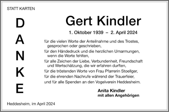 Traueranzeige von Gert Kindler von Mannheimer Morgen