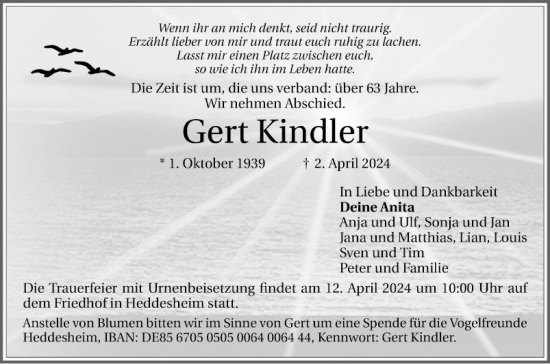 Traueranzeige von Gert Kindler von Mannheimer Morgen