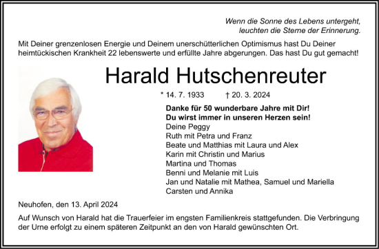 Traueranzeige von Harald Hutschenreuter von Mannheimer Morgen