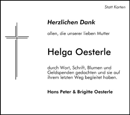 Traueranzeige von Helga Oesterle von Mannheimer Morgen