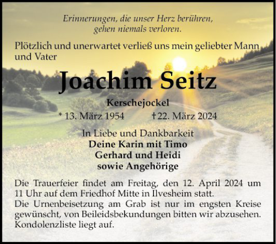 Traueranzeige von Joachim Seitz von Mannheimer Morgen