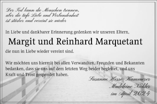 Traueranzeige von Margit Marquetant von Schwetzinger Zeitung