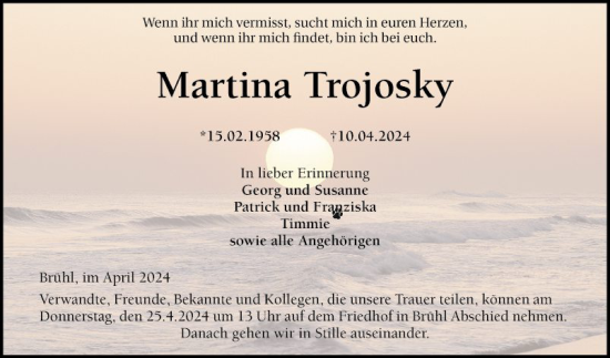 Traueranzeige von Martina Trojosky von Schwetzinger Zeitung