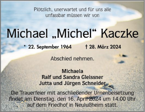 Traueranzeige von Michael Kaczke von Schwetzinger Zeitung