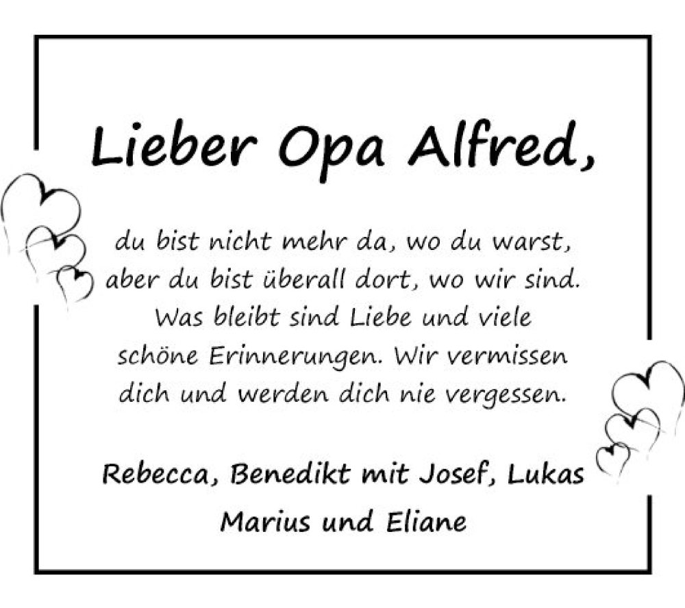  Traueranzeige für Alfred  vom 25.05.2024 aus Fränkische Nachrichten