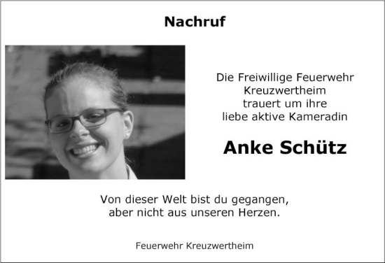 Traueranzeige von Anke Schütz von Fränkische Nachrichten