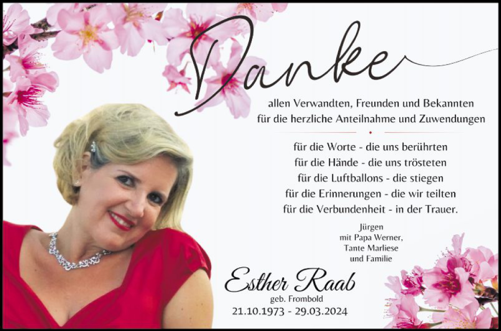  Traueranzeige für Esther Raab vom 18.05.2024 aus Schwetzinger Zeitung