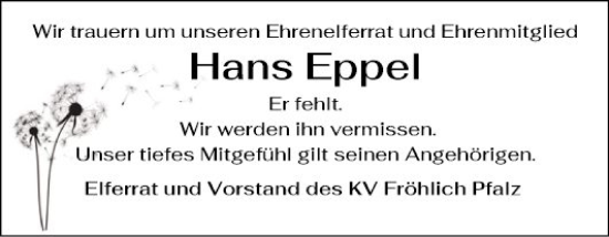 Traueranzeige von Hans Eppel von Mannheimer Morgen