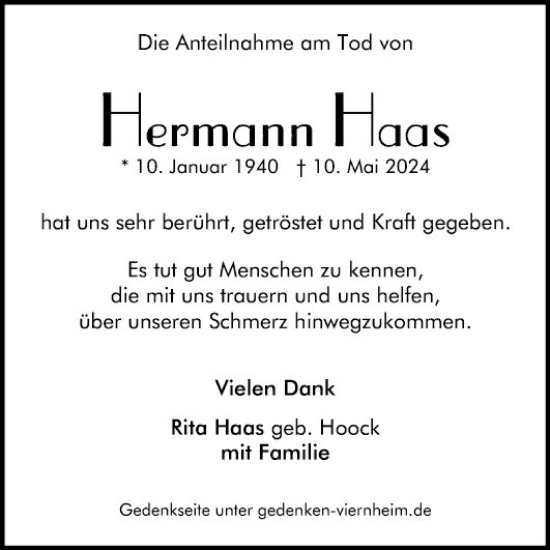 Traueranzeige von Hermann Haas von Mannheimer Morgen