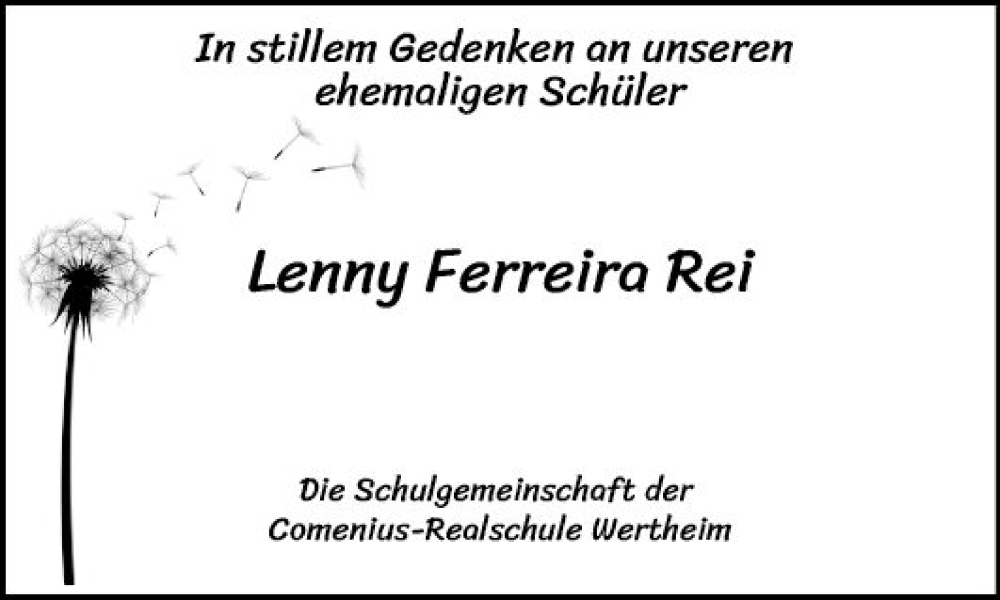  Traueranzeige für Lenny Ferreira Rei vom 04.05.2024 aus Fränkische Nachrichten