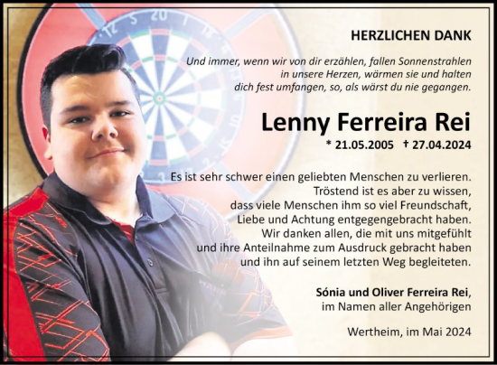 Traueranzeige von Lenny Ferreira Rei von Fränkische Nachrichten