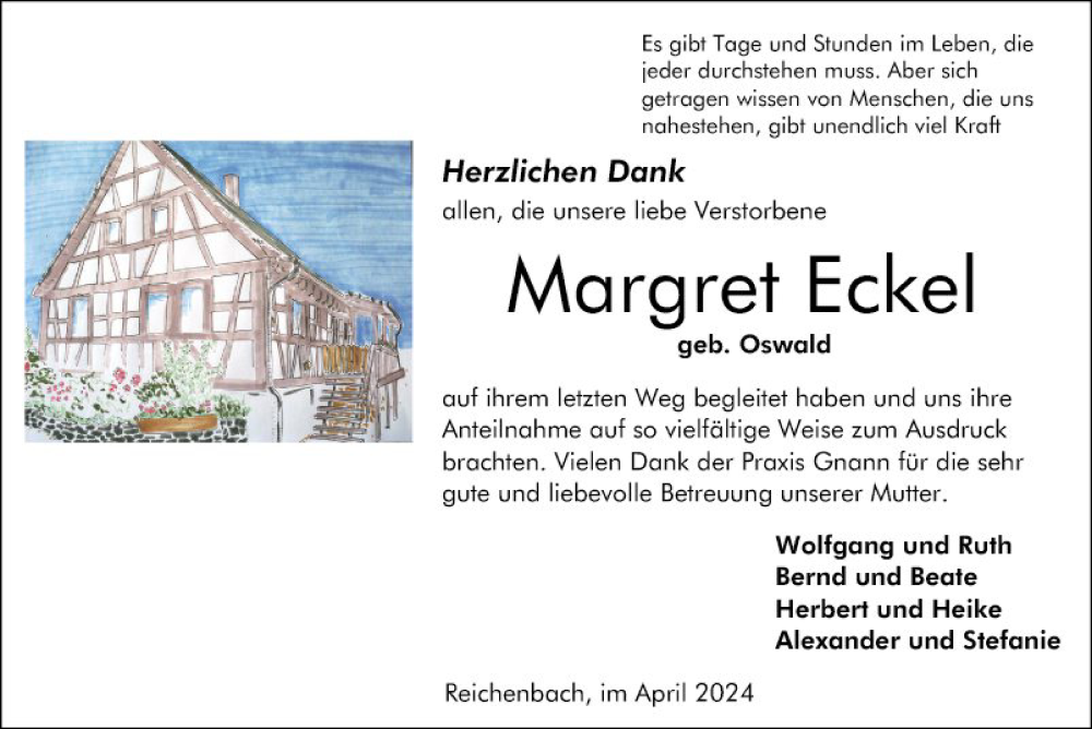 Traueranzeige für Margret Eckel vom 04.05.2024 aus Bergsträßer Anzeiger