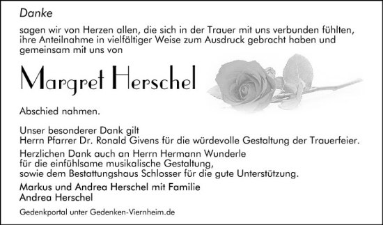 Traueranzeige von Margret Herschel von Mannheimer Morgen