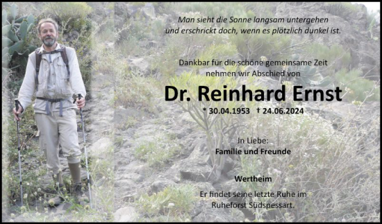 Traueranzeige von Reinhard Ernst von Fränkische Nachrichten