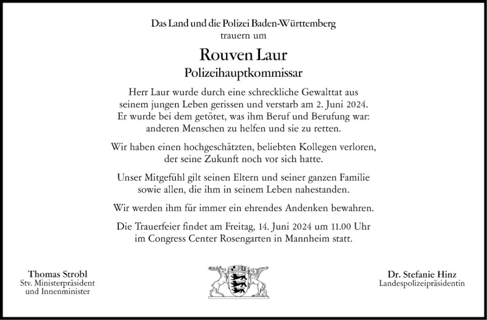  Traueranzeige für Rouven Laur vom 08.06.2024 aus Mannheimer Morgen