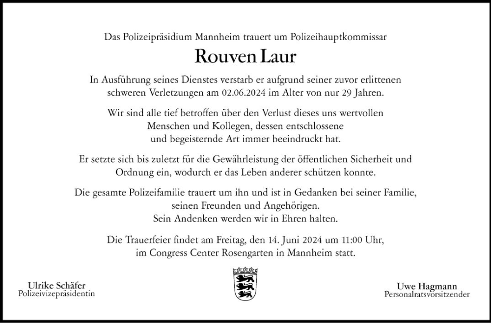  Traueranzeige für Rouven Laur vom 08.06.2024 aus Mannheimer Morgen