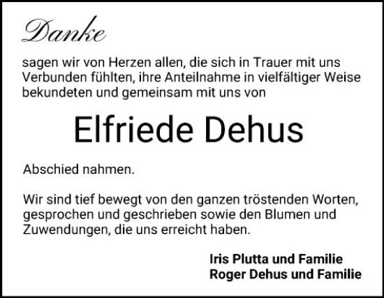 Traueranzeige von Elfriede Dehus von Bergsträßer Anzeiger