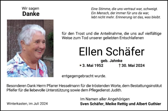 Traueranzeige von Ellen Schäfer von Bergsträßer Anzeiger