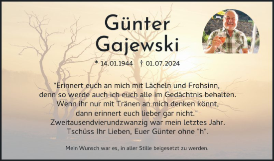 Traueranzeige von Günter Gajewski von Mannheimer Morgen