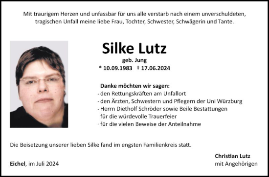 Traueranzeige von Silke Lutz von Fränkische Nachrichten
