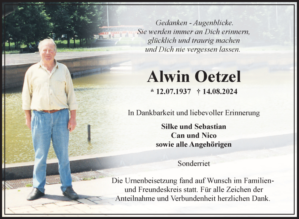  Traueranzeige für Alwin Oetzel vom 31.08.2024 aus Fränkische Nachrichten