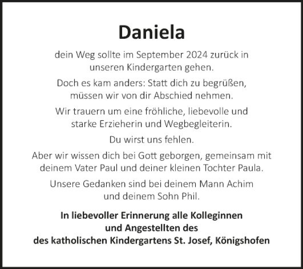  Traueranzeige für Daniela Herrmann vom 23.08.2024 aus Fränkische Nachrichten