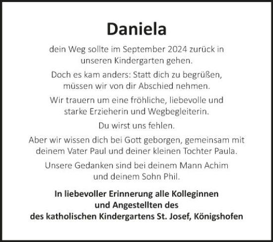 Traueranzeige von Daniela Herrmann von Fränkische Nachrichten