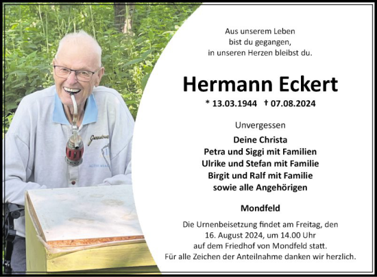 Traueranzeige von Hermann Eckert von Fränkische Nachrichten